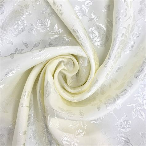 Kayla IVORY Polyester Floral Jacquard Brocade Satin Fabric By The Yard