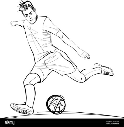 Soccer or football Player Sketch - Soccer player kicks the ball. Vector ...