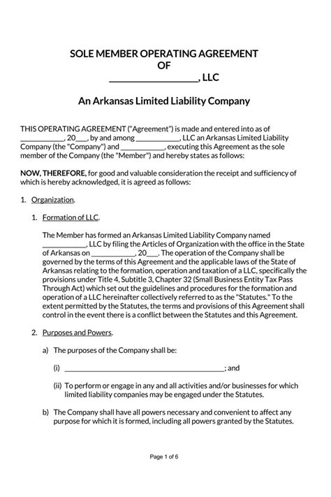 Arkansas Llc Operating Agreement Templates Pdf Word