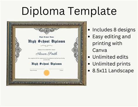 Diploma Template, Graduation Diploma, High School Diploma, Homeschool ...