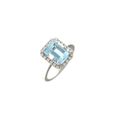 Anello Con Acquamarina Taglio Smeraldo E Diamanti