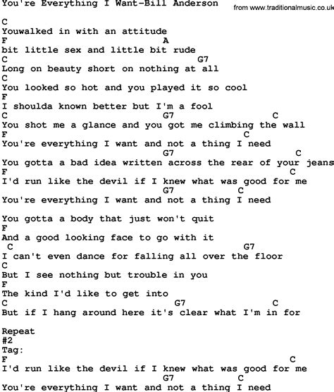 Country Music:You're Everything I Want-Bill Anderson Lyrics and Chords