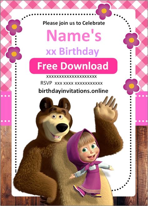 Masha And The Bear Invitations Birthday Invitations