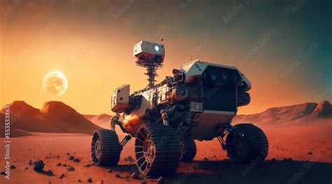 Mars rover on a surface of red planet. Space exploration concept ...