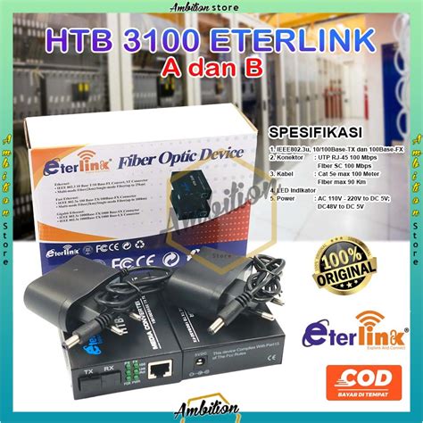 Jual Cod Htb 3100 Media Konverter Fiber Optik Single Mode Dengan 5v