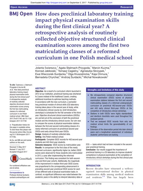 PDF How Does Preclinical Laboratory Training Impact Physical