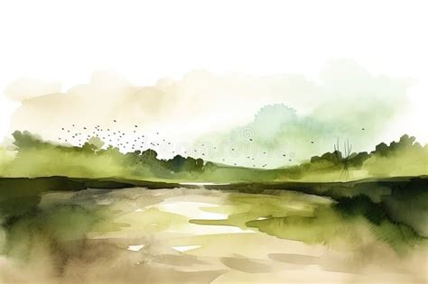 Watercolor Neutral Minimalist Landscape Illustration Stock Illustration