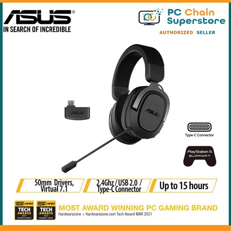 Asus Tuf Gaming H3 Wireless Gaming Headset 24 Ghz Connection Via A Usbc Dongle 71 Surround