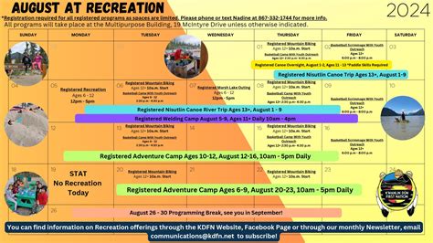 Youth Rec Calendar For August Is Now Available Kwanlin Dün First Nation