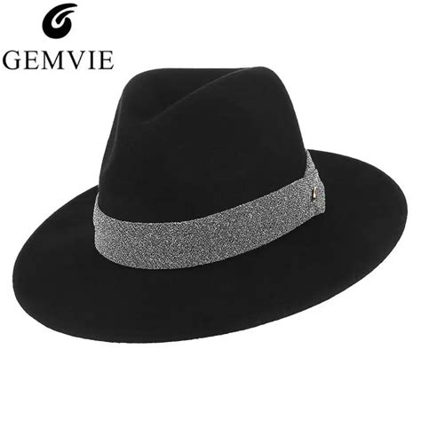 Gemvie Women British Style Fedoras Jazz Cap Vintage Wide Brim 100 Wool Felt Hat Fall Winter