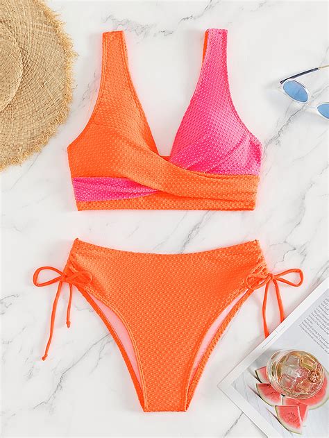 Shein Swim Vcay Color Block Wrap Bikini Swimsuit Shein Usa