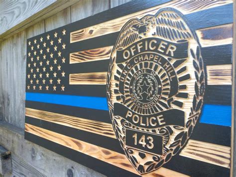 Thin Blue Line Wooden Flag Police Badge Flag Wooden Signs Etsy