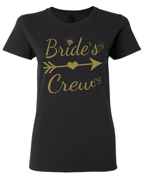 Gold Bride`s Crew Womens T Shirt Wedding Bachelorette Party Shirts Natural Cotton Print T Shirt