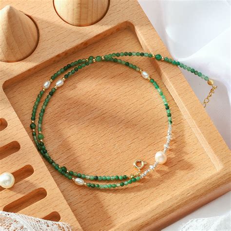 Selenichast Emerald Seed Bead Necklace Delicate For Womengirls Jewelry T Freshwater Peal