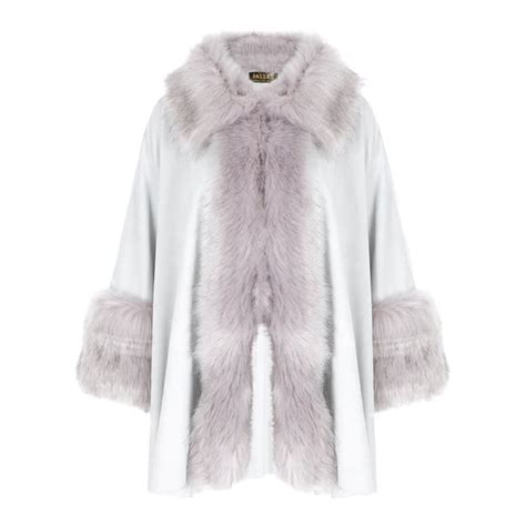 Pale Grey Luxury Faux Fur Cape Coat BrandAlley