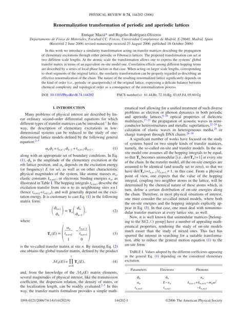 Pdf Renormalization Transformation Of Periodic And Aperiodic Lattices