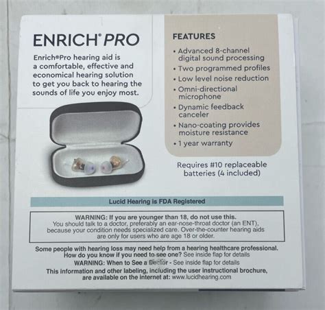 Lucid Hearing Enrich Pro Otc In The Ear Hearing Aids Clear New Open Box