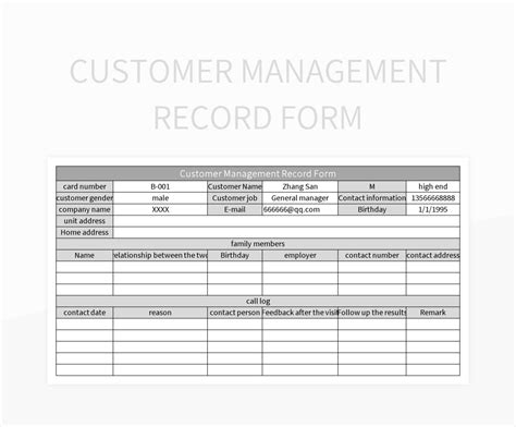 Customer Management Record Form Excel Template And Google Sheets File