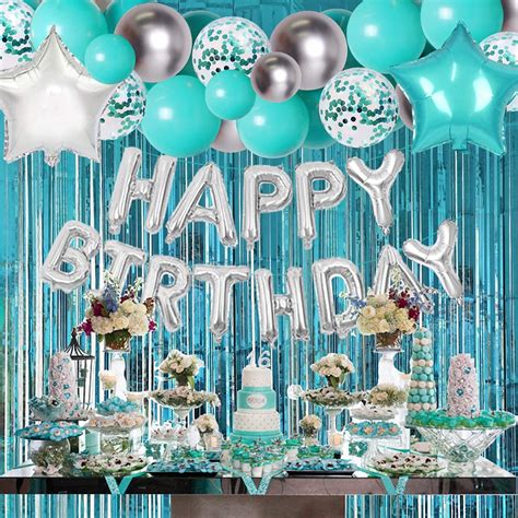 Buy Teal Blue Silver Birthday Party Decorations Balloons Garland Kit