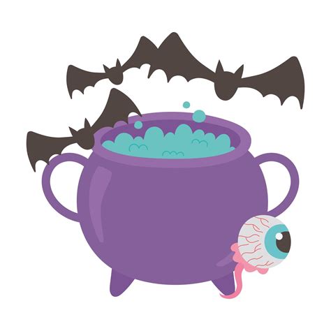 Happy Halloween Spooky Eye Cauldron And Bats Decoration 1859706 Vector