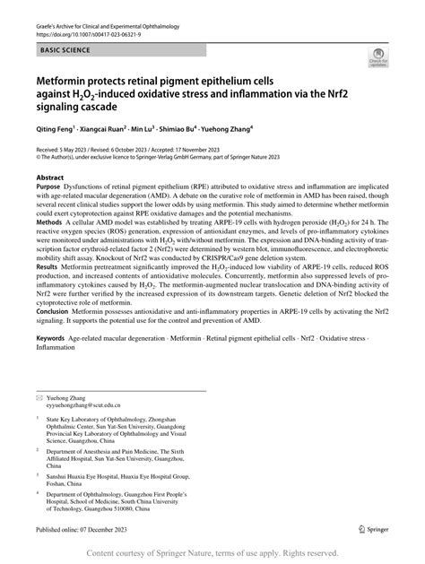 Metformin Protects Retinal Pigment Epithelium Cells Against H O