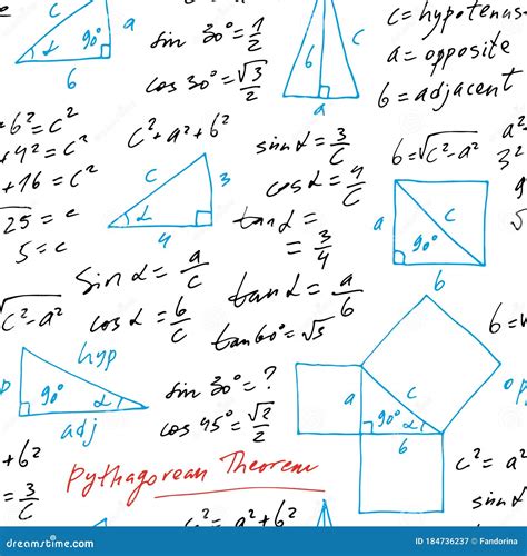 Handwritten Trigonometric Vector Seamless Pattern Hand Drawn