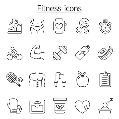 Fitness Icon Set In Thin Line Style 2135426 Vector Art At Vecteezy