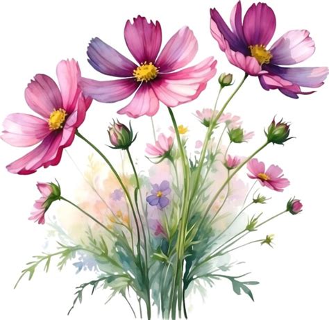 Premium PSD | Watercolor painting of a cosmos flower