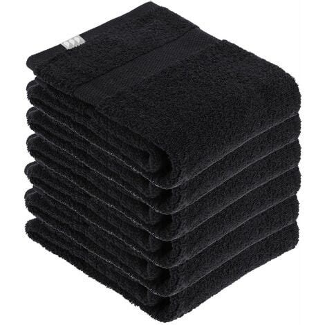 Lot de 6 Serviettes de toilette tissu éponge 100 Coton Noir 50 x 90 cm