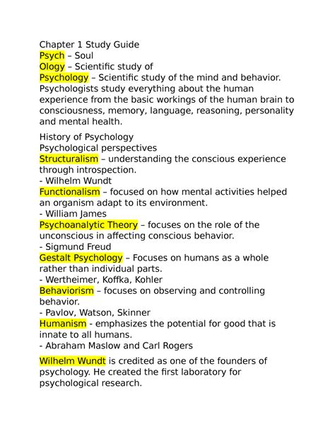 Psychology Chapter 1 Study Guide Chapter 1 Study Guide Psych Soul