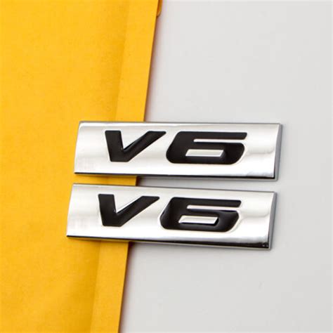 2X Black Metal Car Trunk V6 Engine Chrome Turbo Fender Badge Decal