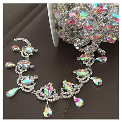 1 Yard Crystal AB Fringe Rhinestone Chain Bridal Applique Beaded Trim