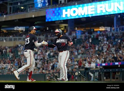 Minnesota Twins Royce Lewis 23 Celebrates With Donovan Solano After