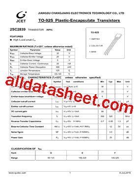 2SC2839 Datasheet PDF Jiangsu Changjiang Electronics Technology Co Ltd