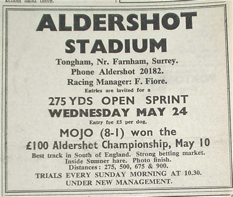 Aldershot Tongham Greyhound Racing Times