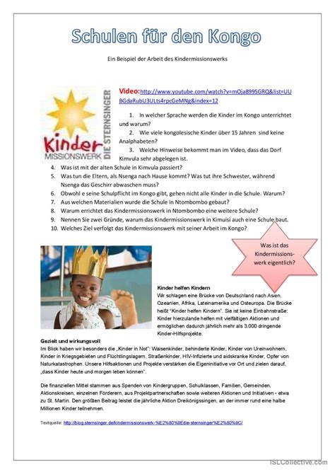 Schulen fuer den Kongo allgemeine Deutsch DAF Arbeitsblätter pdf doc