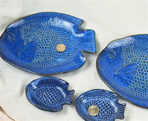 Blue Fish Platter And Plate Ceramic Vintage Uttermost Japan Etsy