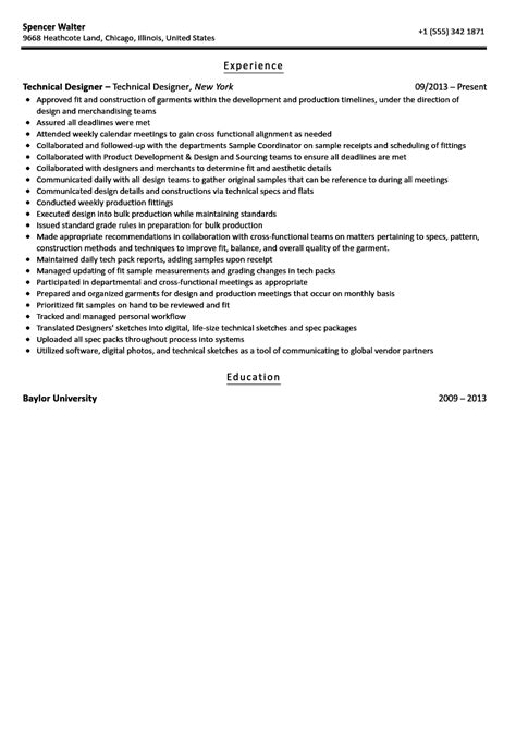 Technical Designer Resume Sample Velvet Jobs