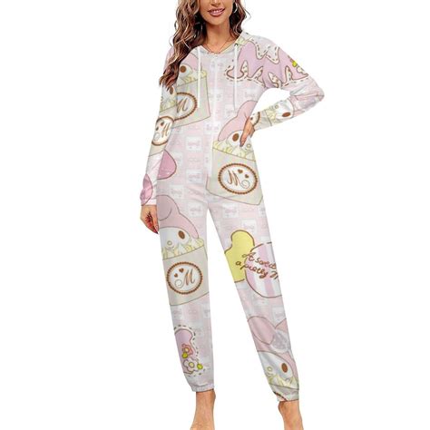 Kuromi And My Melody Unisex Onesie Pajamas Zipper Jumpsuit Hooded One