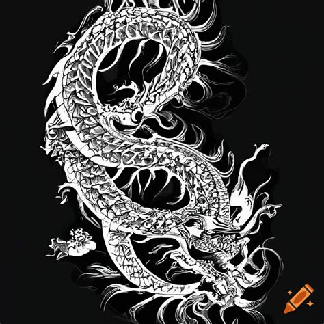 Intricate Black And White Chinese Dragon Vector On Craiyon