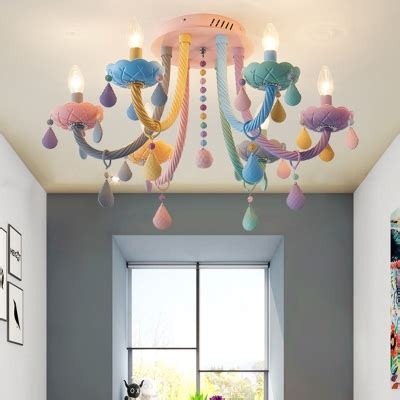 Iron Candelabra Flush Chandelier Macaron 5 6 Heads Multi Color Semi