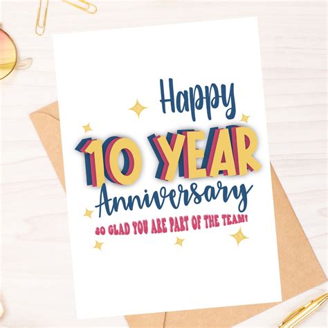 Happy 10 Year Anniversary Work Anniversary Card Instant Download PDF ...