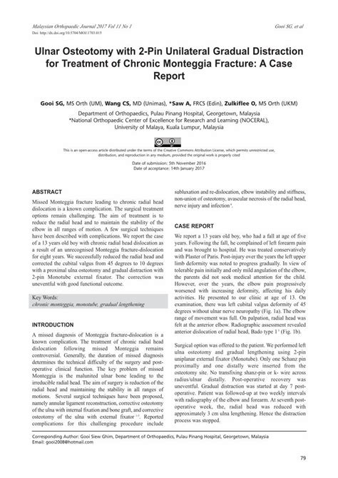 PDF Ulnar Osteotomy With 2 Pin Unilateral Gradual Malaysian