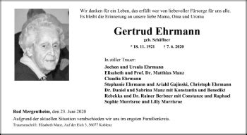 Traueranzeigen Von Gertrud Ehrmann Trauerportal Ihrer Tageszeitung