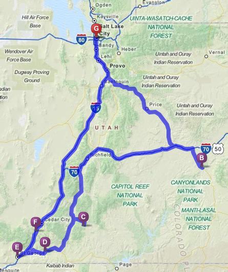 Utah And Arizona National Parks Road Trip Map