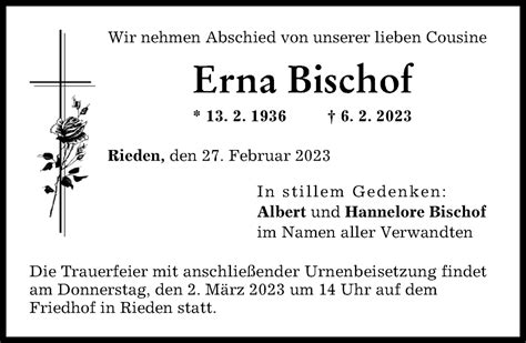 Traueranzeigen von Erna Bischof Allgäuer Zeitung