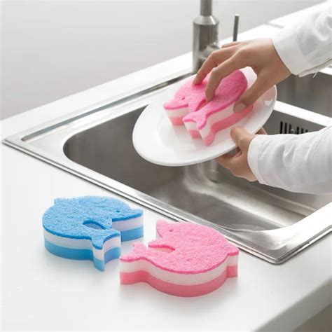 2pc Dolphin Shape Sponge Wipe The Kitchen Clean Dishwashing Cloth Decontamination Sponge Rubbing