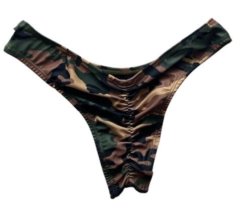 Military Print CAMO Swimwear Triangle Bikini Set Cheeky Brazilian Cut Adjustable Neck And