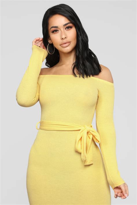 Soft And Sweet Off Shoulder Mini Dress Yellow Dresses Fashion Nova