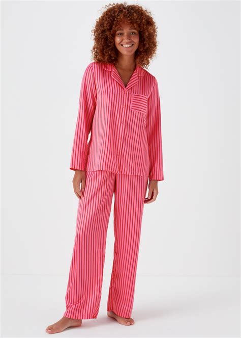 Pink Stripe Satin Button Up Pyjama Set Matalan